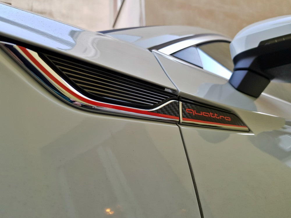 Dekor Kotflügel rot mit Logo / Carbon